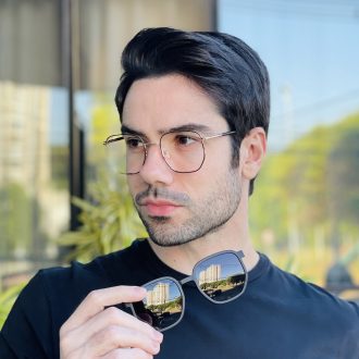 safine com br oculos 2 em 1 clip on masculino hexagonal preto e dourado ronan 2