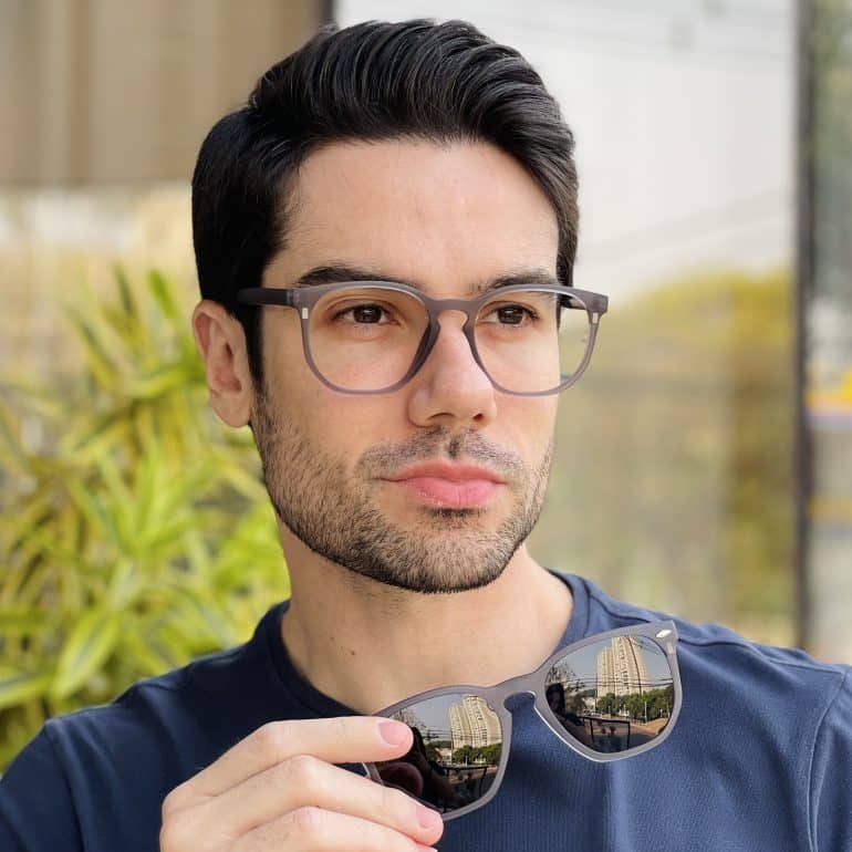 safine com br oculos 2 em 1 clip on masculino hexagonal cinza fosco juliano 1