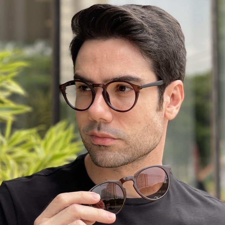 safine com br oculos 2 em 1 clip on masculino redondo marrom apollo