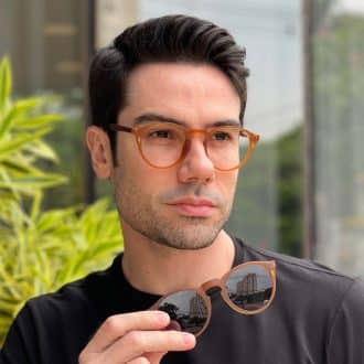 safine com br oculos 2 em 1 clip on masculino redondo marrom fosco apollo 4