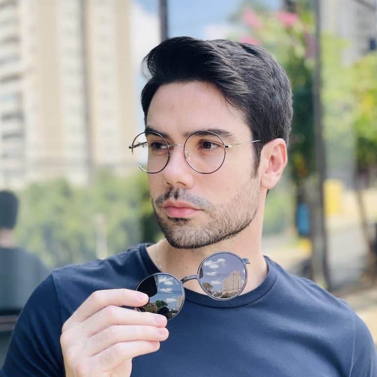 safine com br oculos 2 em 1 clip on masculino redondo preto e prata douglas 2