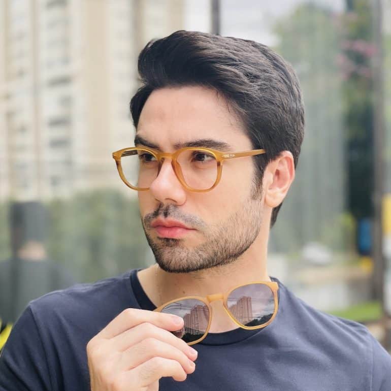 safine com br oculos 2 em 1 clip on masculino quadrado caramelo thales 2