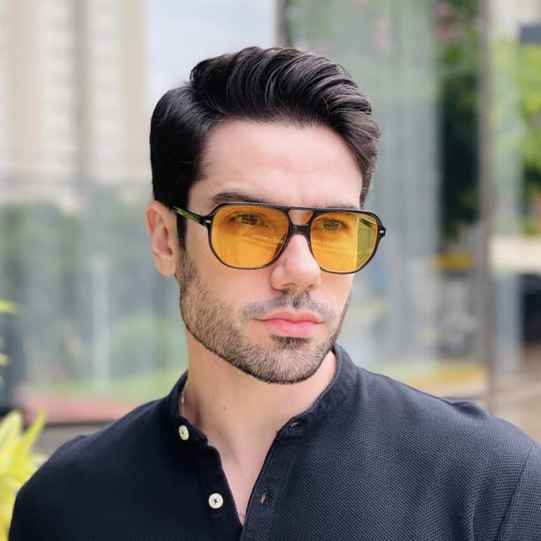 safine com br oculos de sol aviador masculino amarelo john