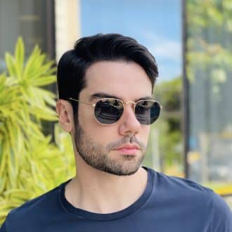 safine com br oculos de sol masculino hexagonal preto e dourado guilherme