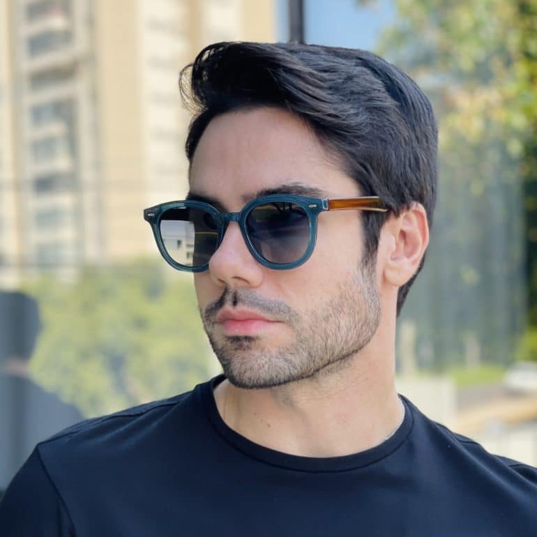 safine com br oculos de sol masculino redondo azul igor