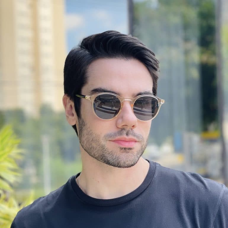 safine com br oculos de sol masculino redondo champanhe arthur